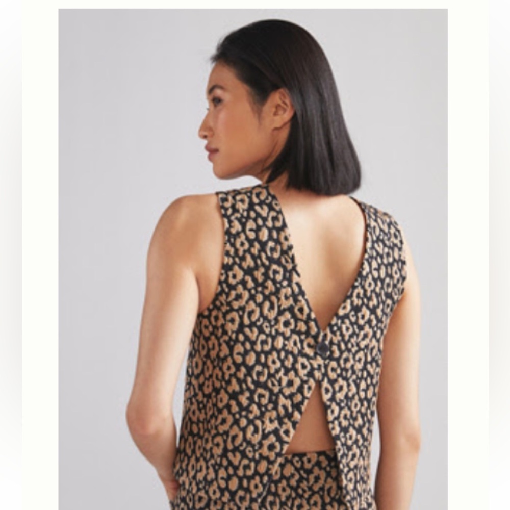 Anthropologie Black and Tan Leopard Print Tank Top